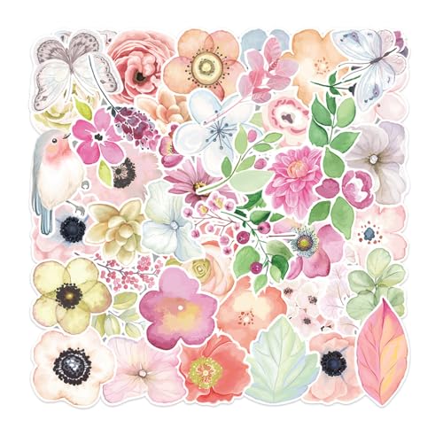 HMCEY 100 Pièces Autocollant Fleurs Scrapbooking,Stickers Fleurs,Stickers Aesthetic,Autocollants Plantes,Autocollant Ordinateur Portable,Autocollants...