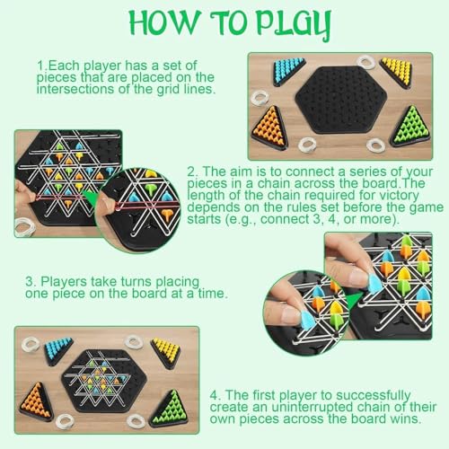 Image of Chain Triangle Chess Board Game for Kids & Adults | 2-4 Player Strategy Puzzle Board Game | Brain Teaser Family Indoor Game for Age 10+ | Fun Educational Birthday Gift