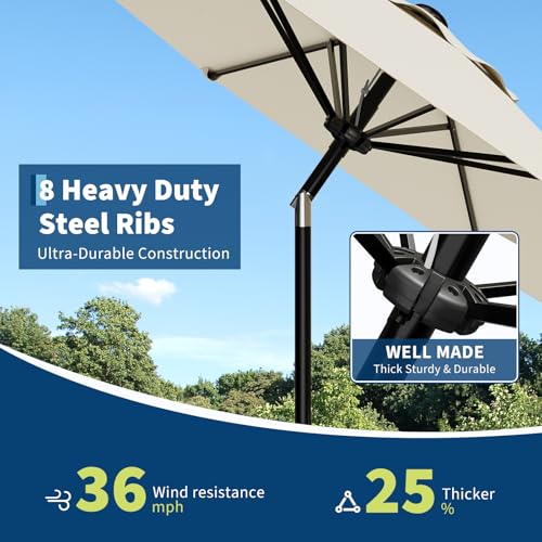 Garvee 10FT Patio Umbrella - Outdoor Table Umbrella with Smooth Crank Lift, Push Button Tilt and 8 Sturdy Ribs - Market Umbrella UV Protection Waterproof for Pool, Deck, Yard, Garden -Beige by Garvee - Used condition - Image 6
