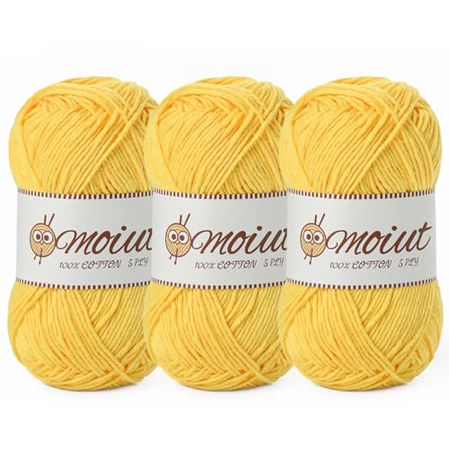 Image of 3 Pack Cotton Yarn for Crocheting, Baby Yarn for Crocheting Soft, 393yds / 5.29oz Fluffy Amigurumi Crochet Yarn, 5 Ply 100% Milk Cotton Yarn for Puzzle、Socks、Clothes(3 Golden Yellow)