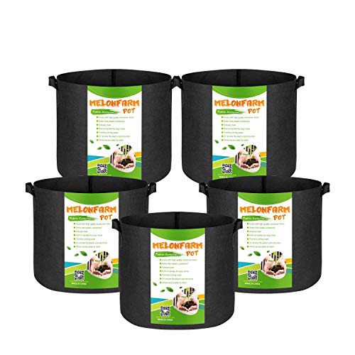 MELONFARM 5-Pack 10 Gallon Grow Bags Heavy Duty Thickened...