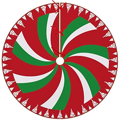 Fzbali Peppermint Candy Tree Skirt 48 Inches, Merry Christmas Lace-up Artificial Xmas Tree Skirt, Large Red Green Home Decorations New Year Holiday Party Indoor House Decor Cover