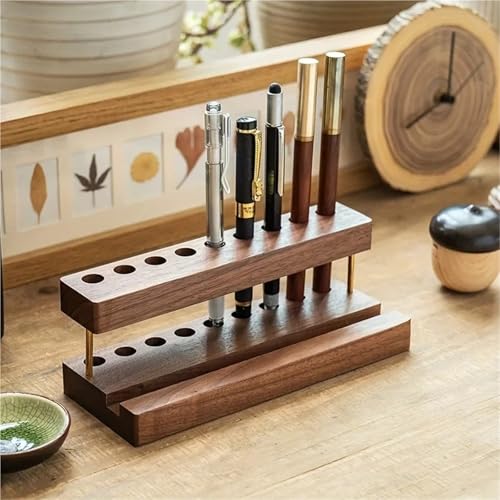 Pot à crayon organiseur de bureau multifonction en bois marron pour stylo