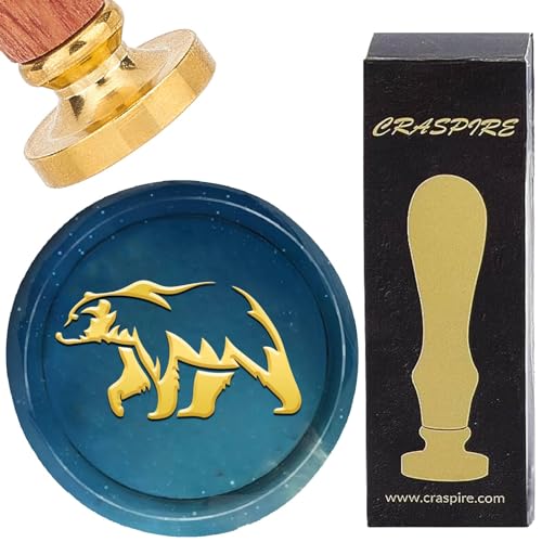 craspire Bärenwachs-Siegelstempel, 25 mm, Weißer Bär, Tier, Rund, Siegelwachsstempel, Vintage, Retro, Abnehmbarer Messingkopf Mit Holzgriff Für Hochzeitsumschläge, Einladungen, Dekoration