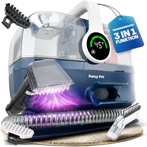 Primavella Waschsauger mit Dampffunktion - Polsterreiniger Gerät PRO – 1800W Nasssauger mit 13kPa Saugkraft – Teppichreiniger Waschsauger, Dampfsauger & Sofa Reiniger für Polstermöbel