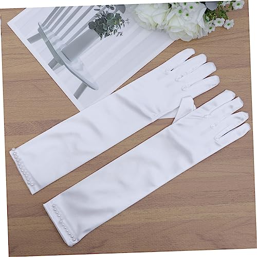 Flower Girl Long Satin Gloves with Pearl Decor Elegant Dress Gloves for Weddings Evening Parties and4