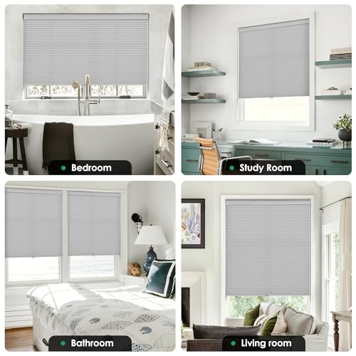 Image of LazBlinds No Drill Cordless Cellular Shades, 29 inch W x 64 inch H, Grey