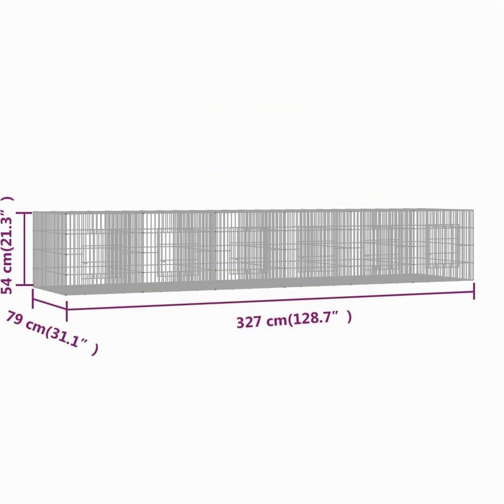 vidaXL Jaula para Conejos 6 Paneles Hierro galvanizado 327x79x54 cm