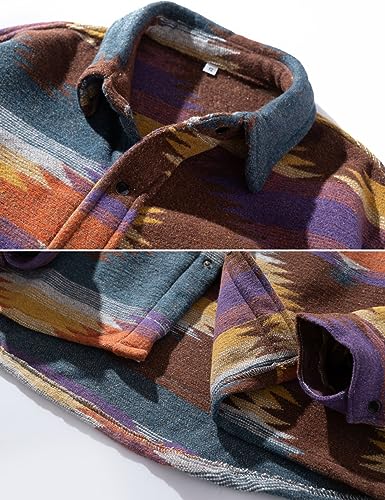 Image of FindThy Men's Brushed Flannel Shirts Ethnic Aztec Print Button Up Lapel Tribal Shirt Jacket Shacket