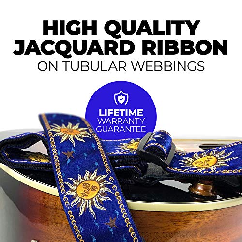 Couros Correia de Perri Jacquard guitarra com Termina couro, Royal Blue, comprimento ajustável 39