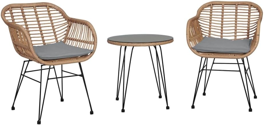 21.26 x 20.47 in. Dia. Antibes 1.0 Steel Rattan Patio Conversation Set with Cushion Grey - 3 Piece