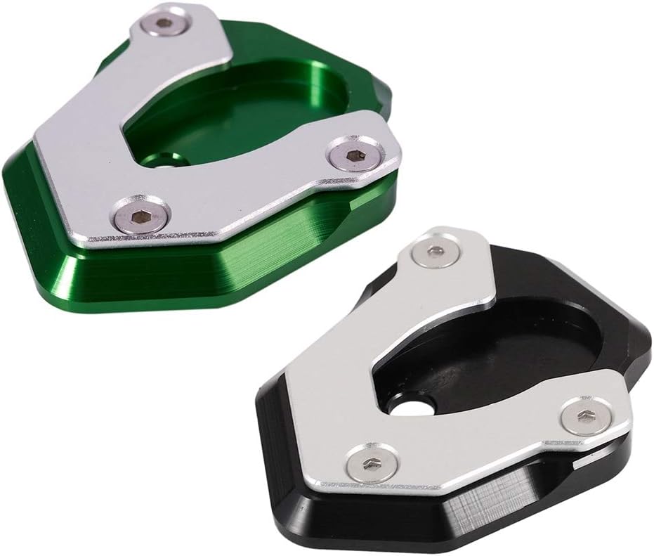 Marran 2 Pcs Motorcycle Kickstand Foot Side Stand Extension Pad Support Plate for Z400 Z650 Z900 -Black & Green