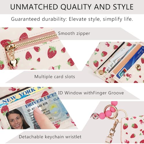 Image of Keychain Wallet for Women,RFID Wristlet Wallet with Beaded Strap | Tri-Fold Design,6 Card Slots,ID Window,Zipper Coin Pocket,Lightweight Carry