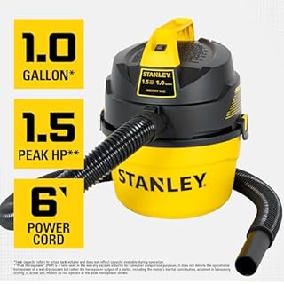 STANLEY Shop Vacuum Wet and Dry, 1 Gallon 1.5 Peak HP Small Wet Dry Vac with 60CFM Powerful Suction, Portable Wall Mount Vacuum Cleaners for Home, Car, Garage and DIY Workshop, SL18101P-1H