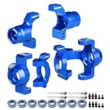 Hobbypark Aluminum Caster Blocks C-Hubs Steering Block Stub Axle Carriers Knuckles Set for Traxxas 1/18 LaTrax Teton Desert Prerunner Rally, Replace Parts 7532 7552X (Navy Blue)
