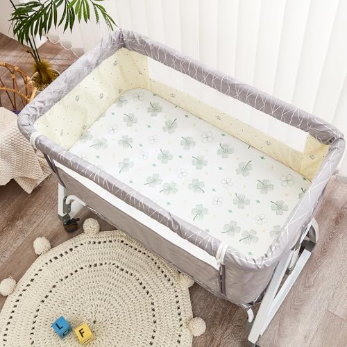 4 Pack Bassinet Sheets - 35"x20" Bedside Bassinet Sheets for Newton, Ezebaby, Angelbliss, AMKE(3 in 1) & Other Large Bedside Sleeper | Ultra Soft & Skin Friendly Bassinet Fitted Sheets for Boys Girls