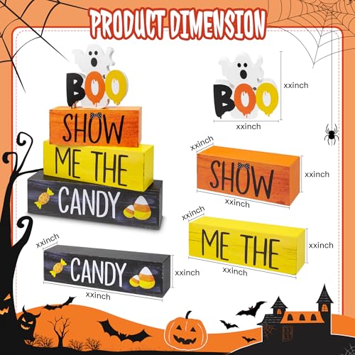 Image of 4 Pcs Halloween Wooden Decor, Show Me the Candy Decorations