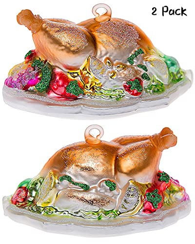 2 Pack Thanksgiving Turkey Platter Glass Christmas Ornaments For Christmas Tree Decorations, Hanging Decorative Food Glass Ornaments #TOP1
