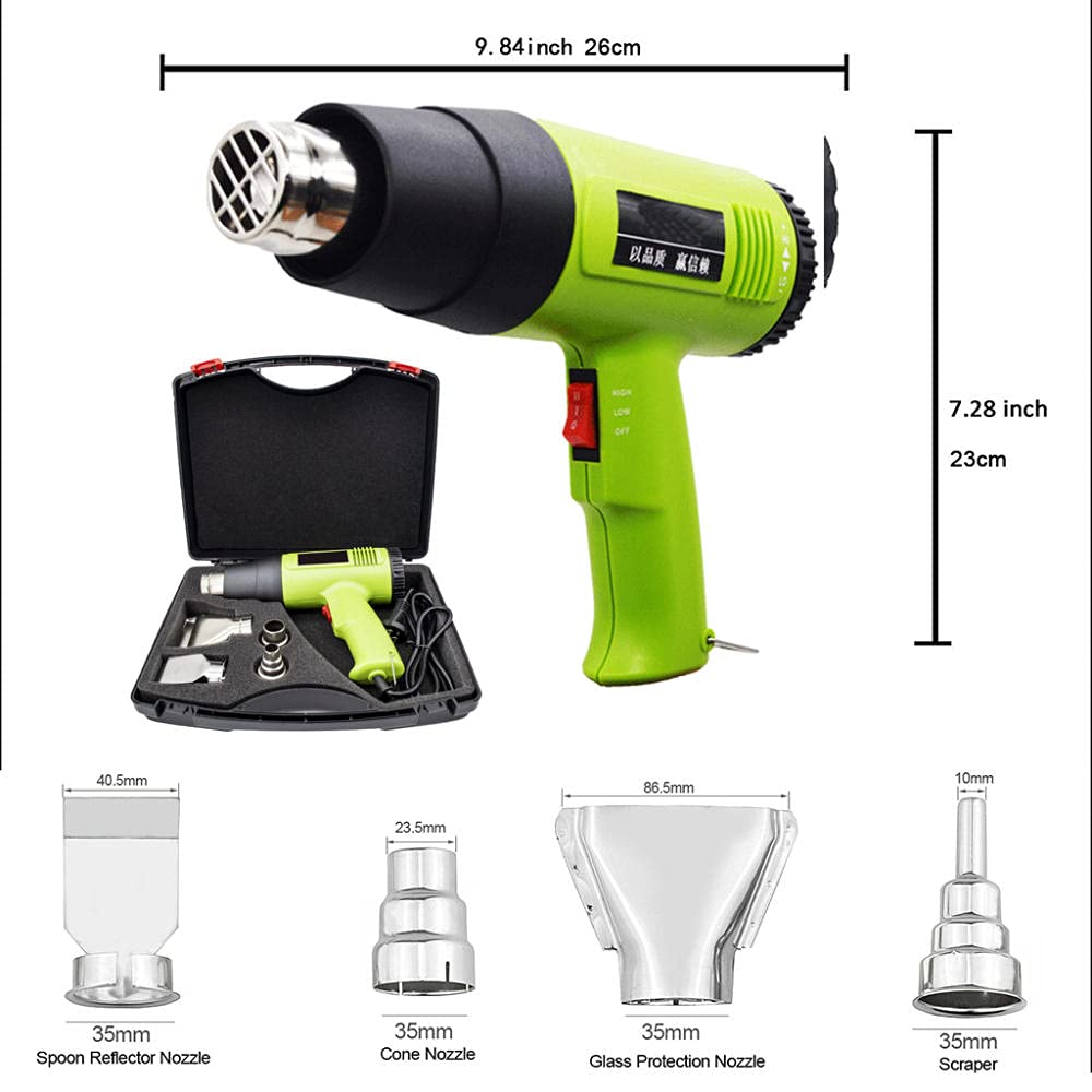 Pistola termica, pistola ad aria calda 1600W essiccatore ad aria calda con 2 controlli di temperatura 330 ℃ / 660 ℃, 4 ugelli, nucleo di riscaldamento in mica, rimozione di vernice