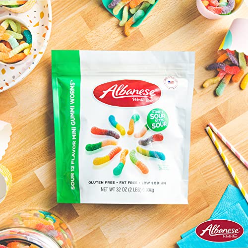 Albanese World's Best Sour 12 Flavor Mini Gummi Worms, 32Oz Bag Of Candy #TOP6