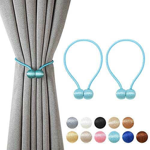 BCURTAIN Magnetic Curtain Tiebacks,European Style Decorative Curtain Drape Tie with Strong Magnetic for Home and Office Decoration,Light Blue,1 Pair