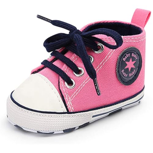 Image of Unisex Baby Boys Girls Shoes, Newborn Infant Non-Slip Canvas Denim High Top Sneakers, Toddler First Walkers Shoes