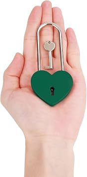 Love Lock Heart Padlock Matte Green Wish Heart Sharped Lock Padlock with Key for Bridge Love Wedding Anniversary Travel Gift(with Key)