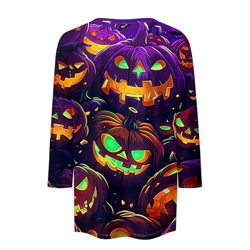 Cute Funny Halloween Shirts for Women Plus Size 3/4 Length Long Sleeve Womens Tops Witch Gothic Renaissance Shirt