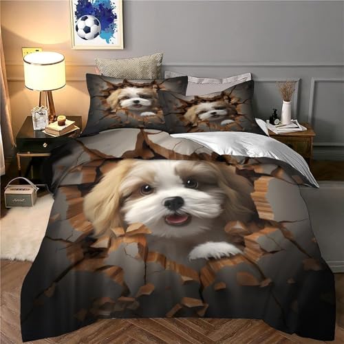 Housse de couette 3D chiot mignon parure de lit enfant single 135x200 microfibre