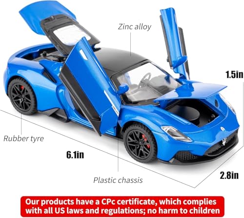 Image of 1:32 Maserati MC20 Alloy Model Car with Pull Back Function Light & Sound Diecast Toy for Kids Collectible Toy Vehicle for Car Enthusiasts Boys and Girls (Blue)