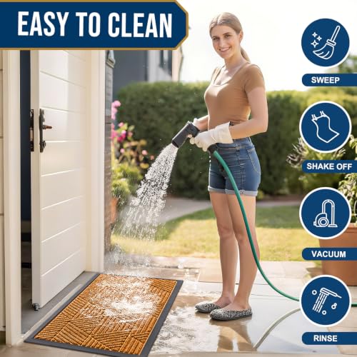 Image of Smiry Front Door Mat Outside Entrance, Low Profile Rubber Doormat, 71x23