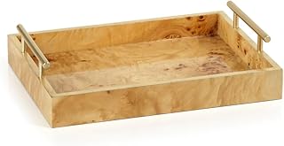 Zodax Leiden Burl Wood Design Rectangular Tray with Gold Handles (Medium Rectangle)