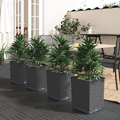 sofutoo Enhance Outdoor Spaces with 4-Piece Black Planter Set, Durable Polypropylene, 11.8