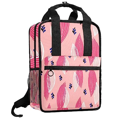 Cartable pour filles et sac à dos blanc motif feuilles roses 35.5x26x12 cm mixte