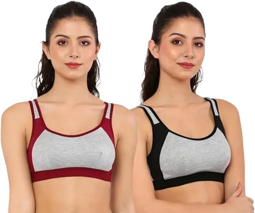 Nyora Women’s Non Padded Cotton Sports Bra Combo | Wire Free | Breathable &amp; Sweat Absorbing | Everyday Activewear Bra Pack...