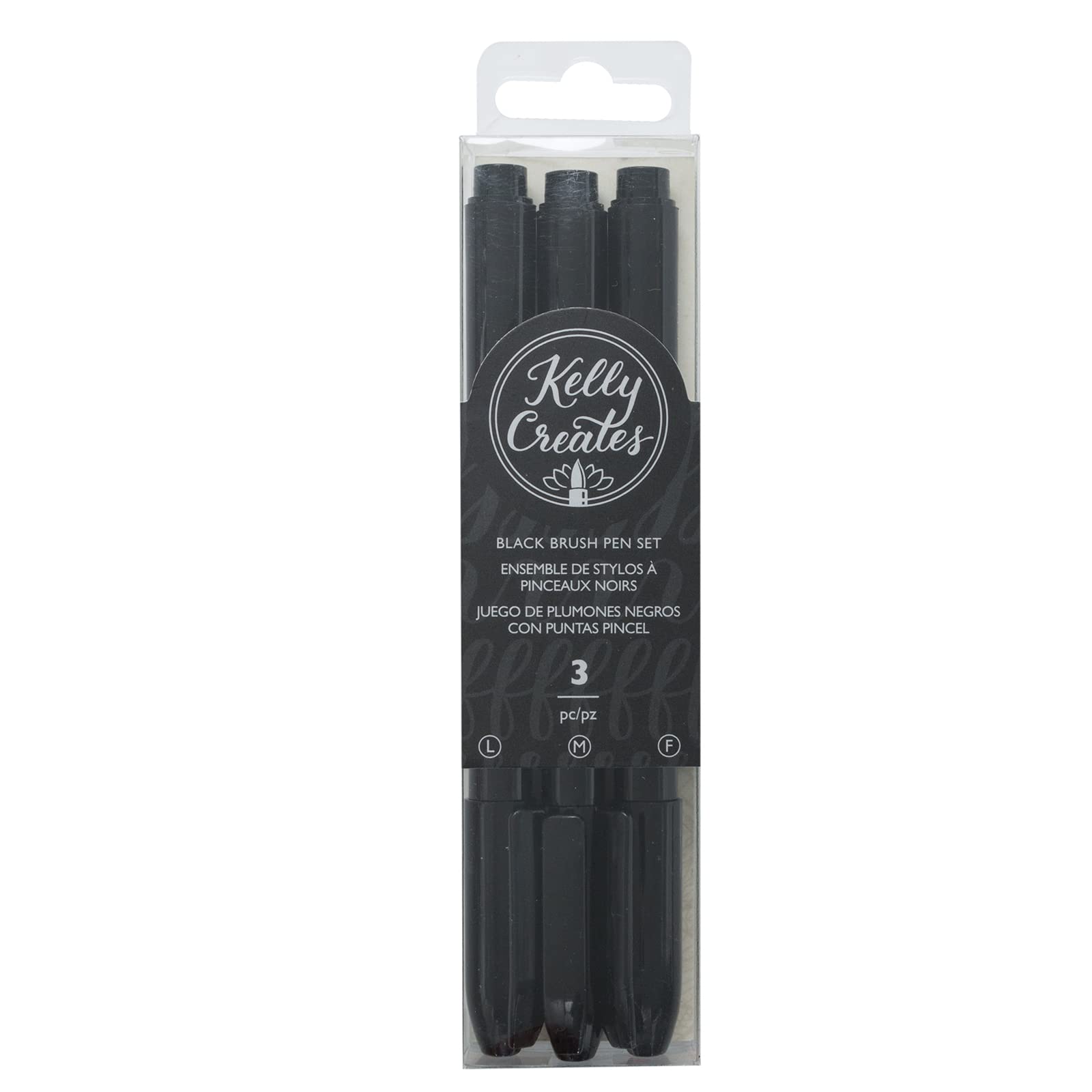 Kelly Creates Black Brush Pen Set-3 Pens (Fine,Medium,Large Tips)