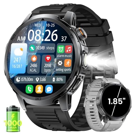 LIGE Militaire Montre Connectée Homme avec 1,85'' HD Grand Écran/LED Lampe/1000mAh Batterie,Smartwatch Homme avec 100+ Modes Sportifs,24/7 Moniteur de Fréquence Cardiaque et Sommeil pour Android iOS