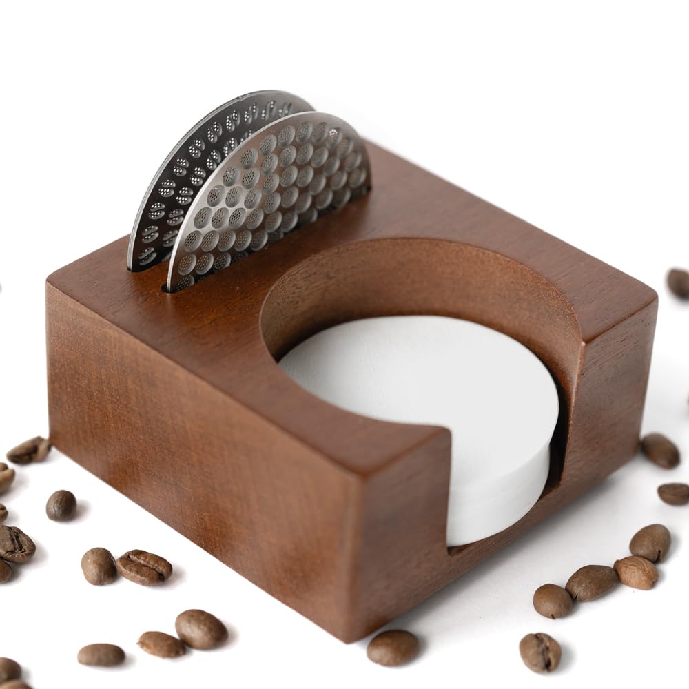2 IN 1 Holder Stand For the Coffee Filter Paper and Espresso Puck Screen,Sapele Premium S…
