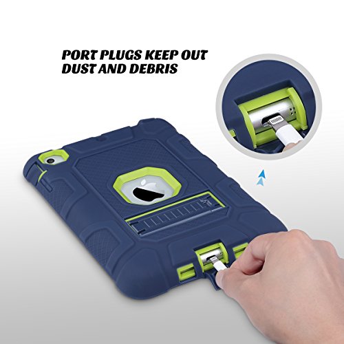 Ulak Ipad Mini Case, Ipad Mini 2 Case, Ipad Mini 3 Case, Ipad Mini Retina Case, Three Layer Heavy Duty Shockproof Protective Case For Ipad Mini,Ipad Mini 2,Ipad Mini 3 With Kickstand (Blue+Lime Green) #TOP7