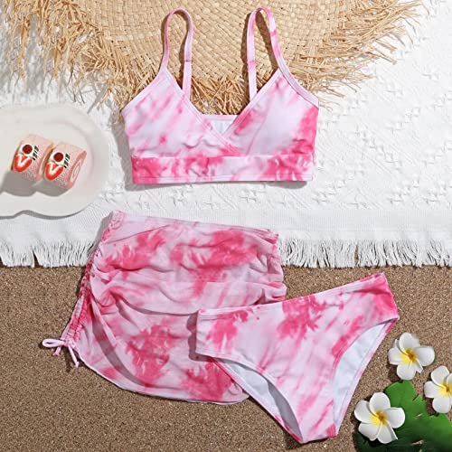 Girls Tie Dye Swimsuits Teens Kids 3 Piece Bathing Suit Bikini Sets with Cover Up Skirt Summer Beach Swimwear3