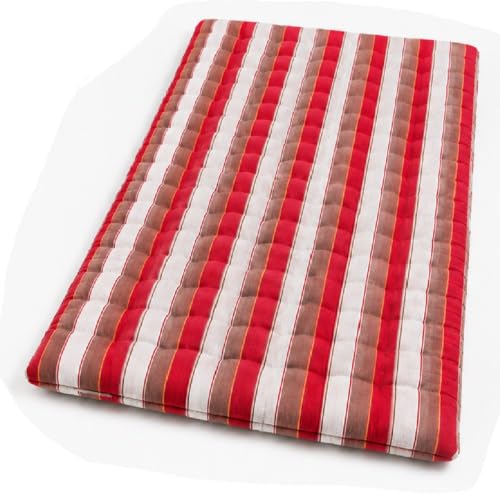 Image of H B MSALA 3 Inch Soft Cotton Gadda Mattress, Maroon, 78x72 inches,Lining Pattern, Foldable & Breathable, Lightweight Bedding, for Floor & Bed, Guest Room Use