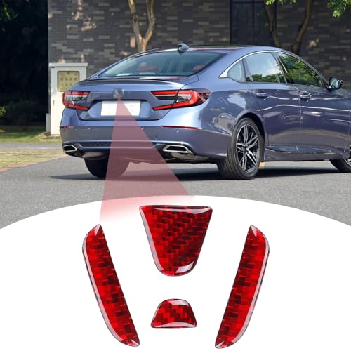 Image of Compatible with Car Rear Tailgate Emblem Logo Trim Accessories Carbon Fiber Emblem Badge Decal Cover Sticker for Honda Accord 10th Gen 2018-2024,Red