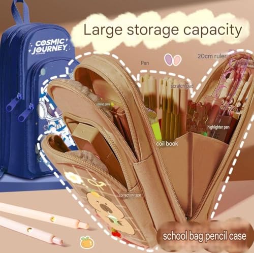 Image of Canvas Space Astronaut Pencil Case 6 Layer with 3 Compartment Cute Aesthetic Pencil Case for Boys & Girls Large Capacity Pencil Pouch for School (Cosmic Journey - Blue)