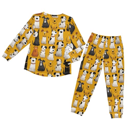Long Sleeve Pajama Set for Girls Boys,Cartoon Dogs Pattern Print Comfy Crewneck Sleepwears,Soft Kid's Homewear Clothes Underwear Sets 8T2
