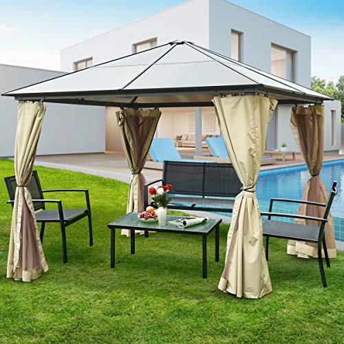 Tangkula 10'x10' Gazebo Tent, Hardtop Canopy Tent with Aluminum Frame, Suitable for Patio