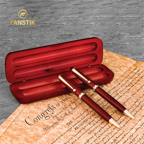 FANSTIK Customized Cherrywood Double Ballpoint Pen Set with Name (MADE IN USA), with Wooden Gift Box, Personalized Gift for Men and Women (BallPoint CherryWood Set) - Thumbnail 2