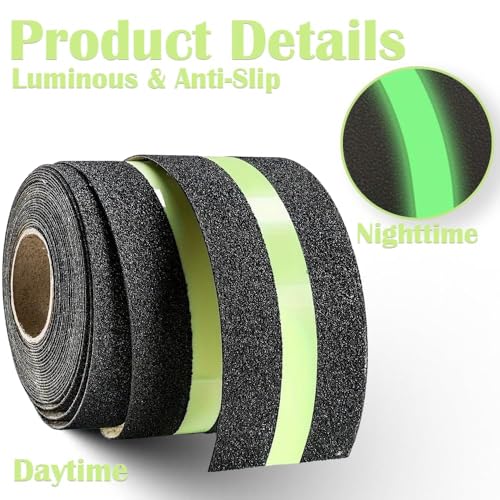 Image of Anti Slip Tape for Stairs Waterproof, Heavy Duty Anti Skid Grip Tape for Bathroom Floor, Tiles & Granite Steps, Glow in The Dark Radium Safety Tape for Staircase, Non Slip (2Inch X 5meter) (Pack OF 1)