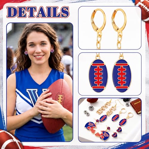 Image of Liliaafar 4 Pairs Game Day Football Earrings for Women | Football Mom Sports Game Day Charm Accessories for Outfits Shirts Set Fall Sport Jewelry Cute Sport Stud Football Sport Fans