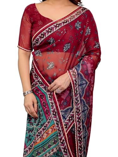 Image of ALMAARI FASHIONWomen's Floral Printed Organza Saree with Unstitched Blouse Piece | Traditional Ethnic Wear Sarees | Soft Lightweight Ethnic Office Wear Daily Wear Indian Sari (ORGANZA 121-130 H)