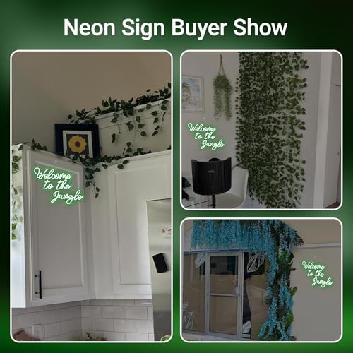 Image of Welcome to the Jungle Neon Sign Jungle Decor Green Led Word Neon Light Signs for Wall Decor Usb Letter Light Up Sign for Garden Home Entryway Front Porch Party Gift | Green Neon Light, Cozy Decoration for Event Planners, Couples, Wedding Receptions, Parties, Patios and Garden Areas